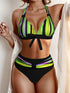 New Bikini Striped Bow Halter High Waist 2 Piece Swimsuit for Women – Colorful Backless Bikini Set with Knot Detail for Summer – Stretchy Retro-Inspired Summer Bathing Suit for Beach Vacation Pool Party Resort Look