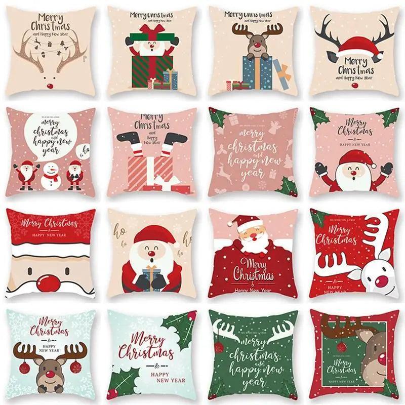 Elegance Merry Christmas Cushion Cover Santa Claus Elk Christmas Decoration For Home Christmas Ornaments Gift