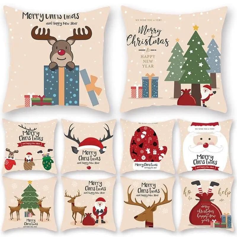 Elegance Merry Christmas Cushion Cover Santa Claus Elk Christmas Decoration For Home Christmas Ornaments Gift
