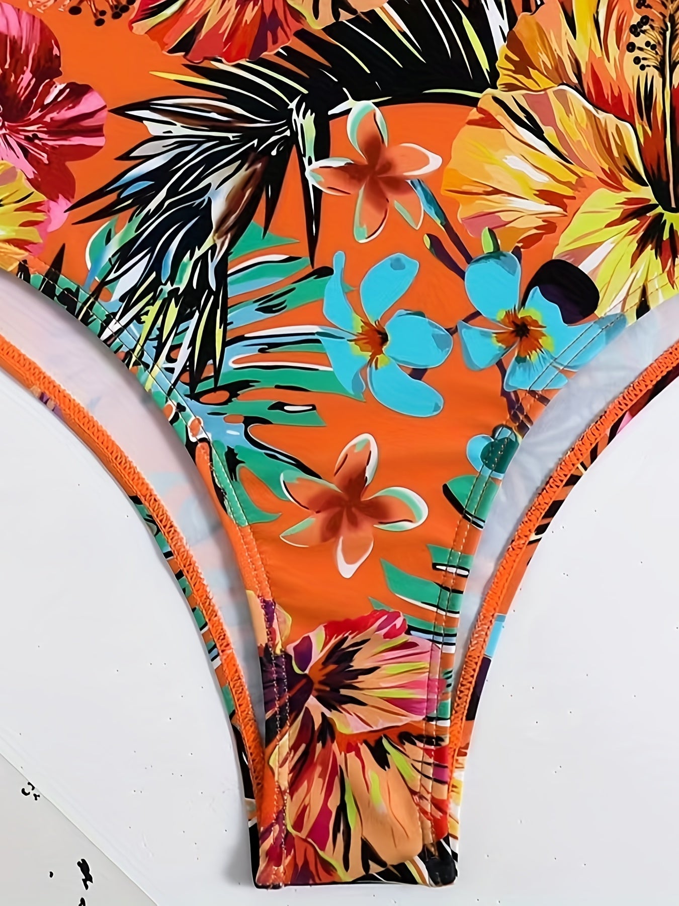 Bikini Tangerine Red Tropical Floral High Waist 2 Piece Swimsuit for Women – Stretchy Off the Shoulder Lace Up Bikini Set with Tummy Control and Customized Fit – Vibrant Summer Beachwear for Vacation Poolside and Resort Looks