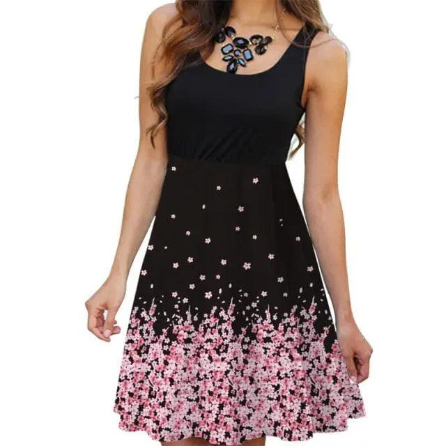 Floral Boho Midi Dress Women Summer Sleeveless Tank Dress O-Neck Slim High Waist Patchwork Casual Vintage 3D Print Vestidos 2021 - Stevvex - - Stevvex.com