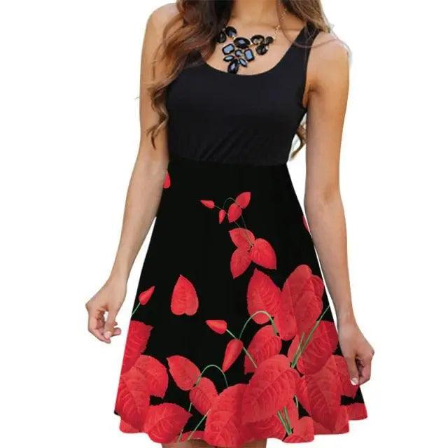 Floral Boho Midi Dress Women Summer Sleeveless Tank Dress O-Neck Slim High Waist Patchwork Casual Vintage 3D Print Vestidos 2021 - Stevvex - - Stevvex.com
