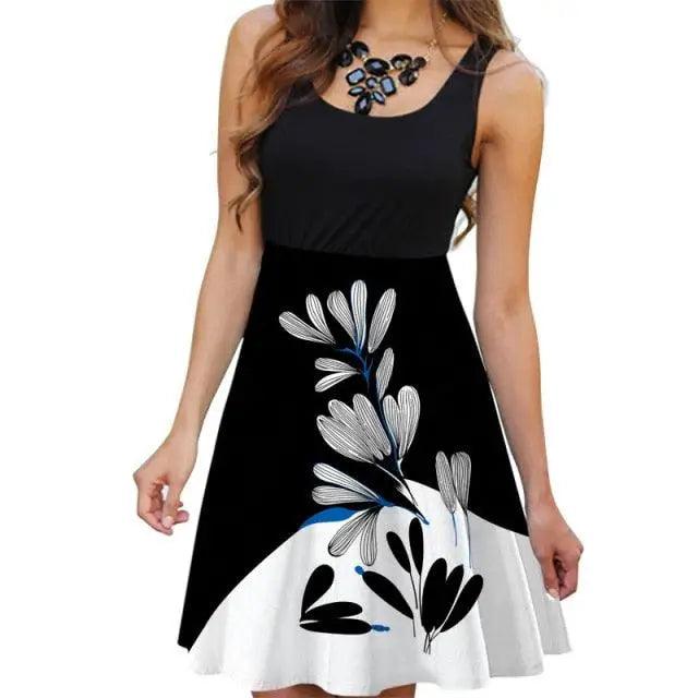 Floral Boho Midi Dress Women Summer Sleeveless Tank Dress O-Neck Slim High Waist Patchwork Casual Vintage 3D Print Vestidos 2021 - Stevvex - - Stevvex.com