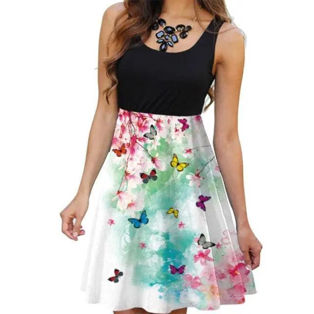 Floral Boho Midi Dress Women Summer Sleeveless Tank Dress O-Neck Slim High Waist Patchwork Casual Vintage 3D Print Vestidos 2021 - Stevvex - - Stevvex.com