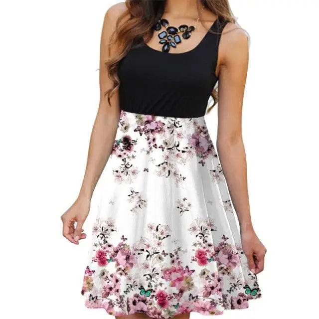 Floral Boho Midi Dress Women Summer Sleeveless Tank Dress O-Neck Slim High Waist Patchwork Casual Vintage 3D Print Vestidos 2021 - Stevvex - - Stevvex.com