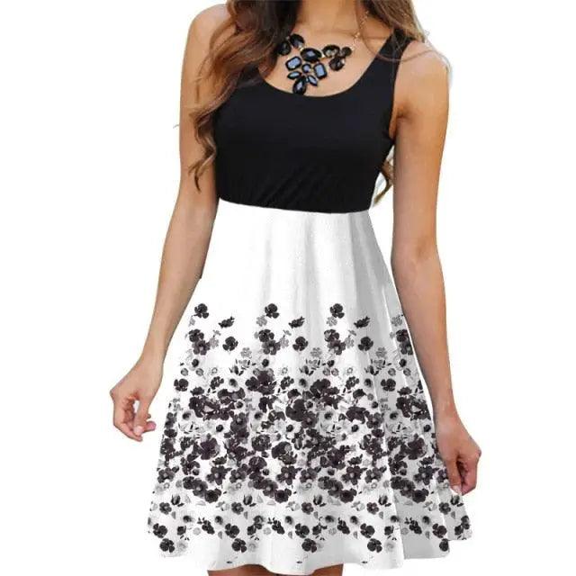 Floral Boho Midi Dress Women Summer Sleeveless Tank Dress O-Neck Slim High Waist Patchwork Casual Vintage 3D Print Vestidos 2021 - Stevvex - - Stevvex.com