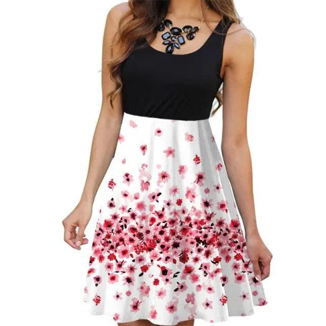 Floral Boho Midi Dress Women Summer Sleeveless Tank Dress O-Neck Slim High Waist Patchwork Casual Vintage 3D Print Vestidos 2021 - Stevvex - - Stevvex.com