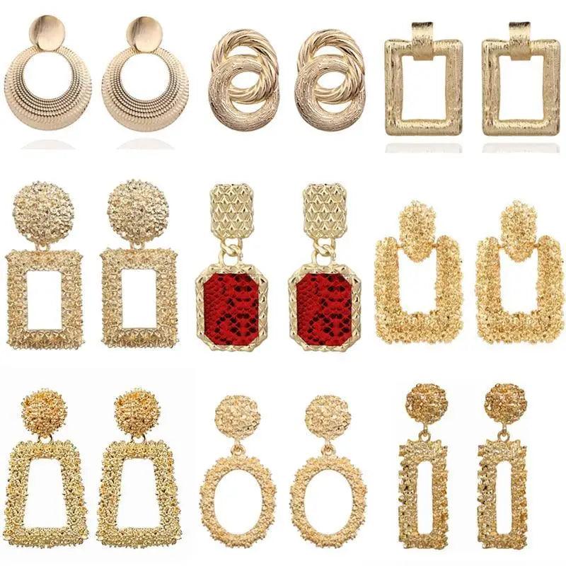 Gorgeous Gold Textured Large Pendant Women’s Earrings Unique Metal Brilliant Drop Earrings for Women And Girls