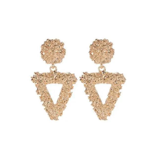 Gorgeous Gold Textured Large Pendant Women’s Earrings Unique Metal Brilliant Drop Earrings for Women And Girls - 8