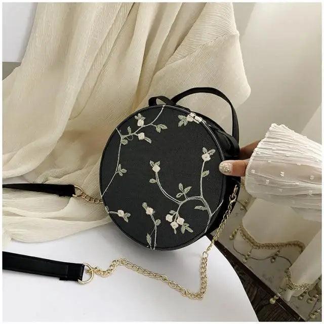 Hot Looking Sweet Lace Round Handbags High Quality PU Leather Small Fresh Flower Chain Shoulder Crossbody Bags