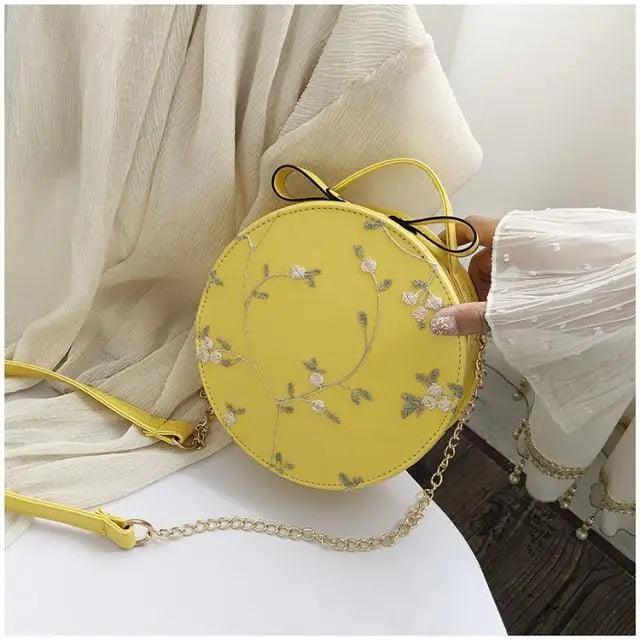 Hot Looking Sweet Lace Round Handbags High Quality PU Leather Small Fresh Flower Chain Shoulder Crossbody Bags