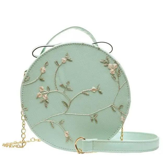 Hot Looking Sweet Lace Round Handbags High Quality PU Leather Small Fresh Flower Chain Shoulder Crossbody Bags