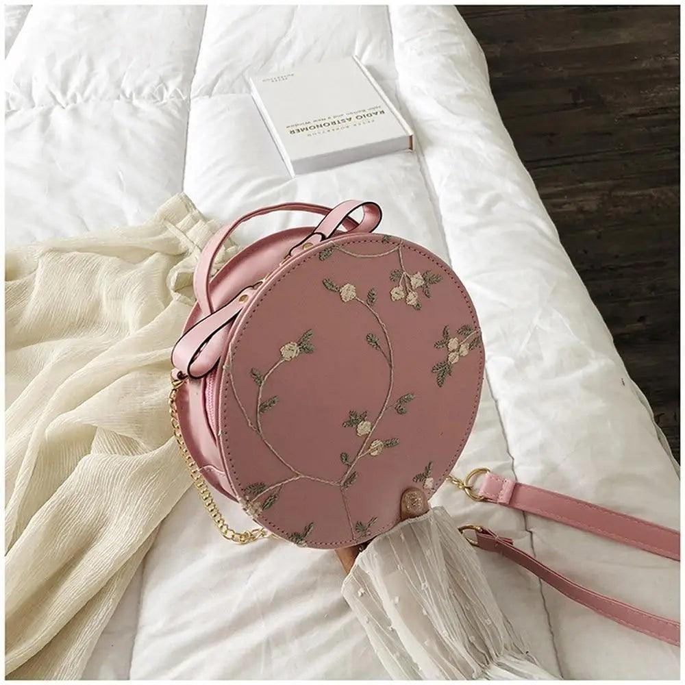 Hot Looking Sweet Lace Round Handbags High Quality PU Leather Small Fresh Flower Chain Shoulder Crossbody Bags