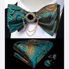 Business Elegant Gold Black Pattern Elegant Wedding Silk Bowtie Men Butterfly Fashion Bow Ties Pocket Square Classic Business Tuxedo Wedding Bowties Handkerchief Set