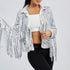 Modern Trend Sterlling Women's Tassel Sequin Jacket Autumn Winter Streewear Rock Stylish Long-sleeved Silver Reflective Jacket Women Outwear Tops