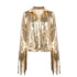 Modern Trend Sterlling Women's Tassel Sequin Jacket Autumn Winter Streewear Rock Stylish Long-sleeved Silver Reflective Jacket Women Outwear Tops