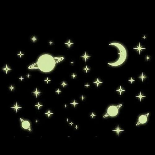 Kids Room Classic and Charming lights Starry Sky Creative Star of the World Moon Luminous Fluorescent PVC Wall Stickers