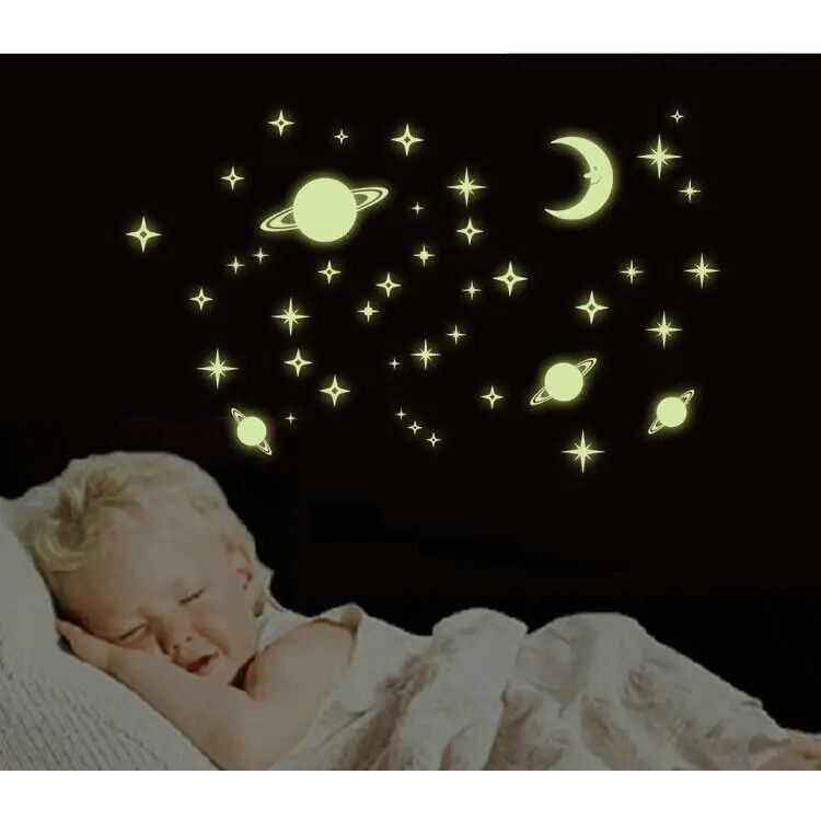 Kids Room Classic and Charming lights Starry Sky Creative Star of the World Moon Luminous Fluorescent PVC Wall Stickers