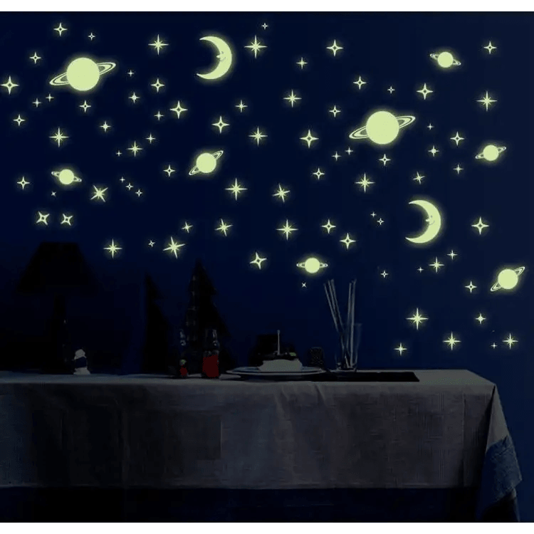 Kids Room Classic and Charming lights Starry Sky Creative Star of the World Moon Luminous Fluorescent PVC Wall Stickers