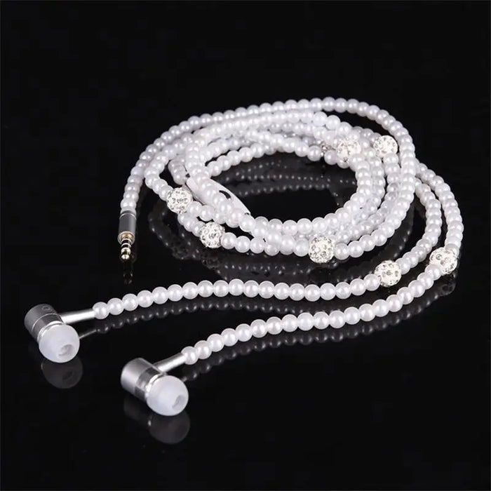 Ladies Luxury Pearl Necklace Pink Earphones With Mic Excellent Sound Quality Stereo Earphones For Everyday
