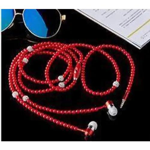 Ladies Luxury Pearl Necklace Pink Earphones With Mic Excellent Sound Quality Stereo Earphones For Everyday Use - Red