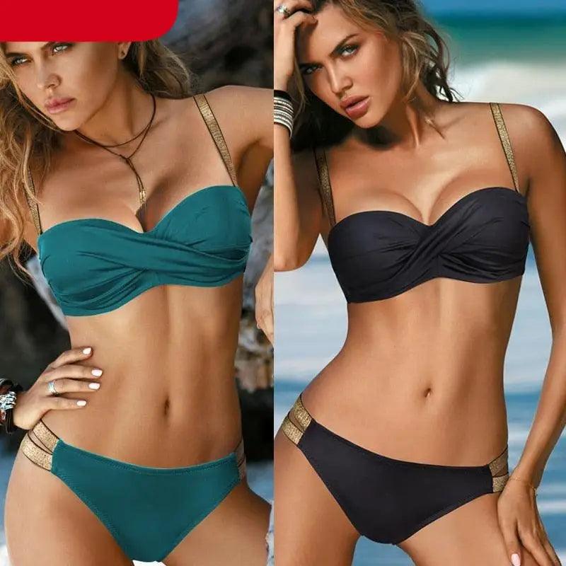 Cool 2021 Sexy Luxury Woman Bikini Solid Color Bikini Women Swimwear Bandeau Swimsuit Modern Female Bathing Suit Push Up Bikini Set Beachwear - Treko - beach bikini, beachwear, bikini set, female bathing suit, push up bikini, woman bikini, woman swimsuit, Woman swimwear- Stevvex.com
