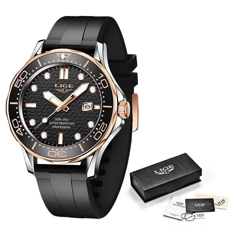 Black Multifunctional Sport Men Watches Luxury Quartz Watches Fashion Chronograph Stylish Elegant Comfortable Watch For Men