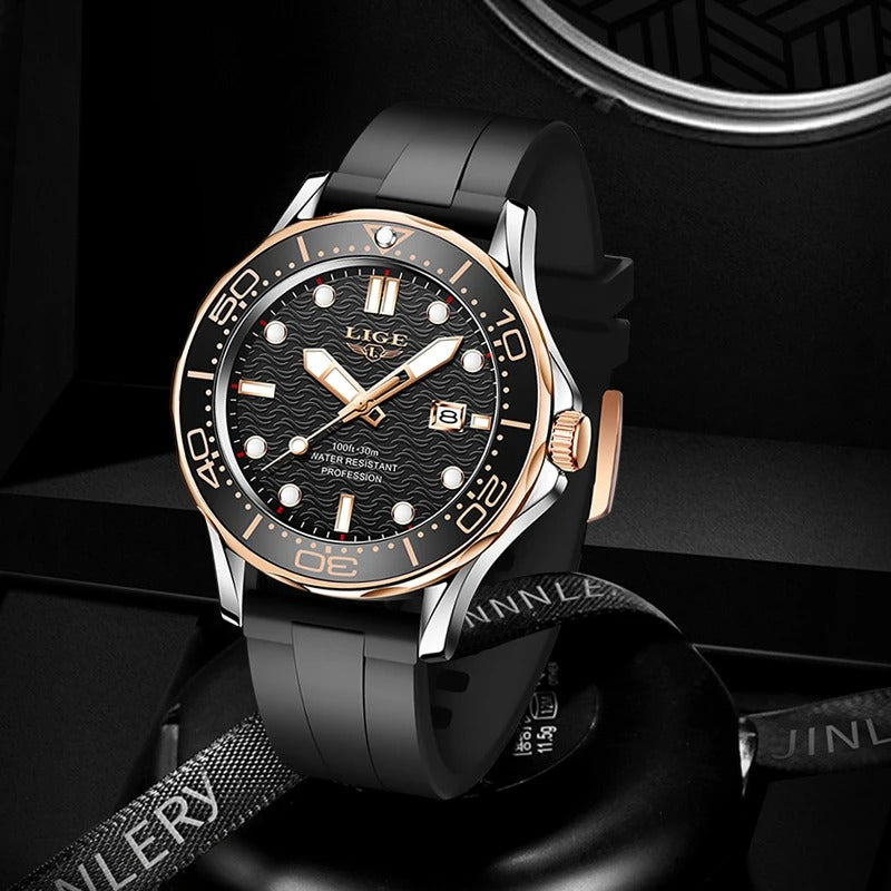 Black Multifunctional Sport Men Watches Luxury Quartz Watches Fashion Chronograph Stylish Elegant Comfortable Watch For Men