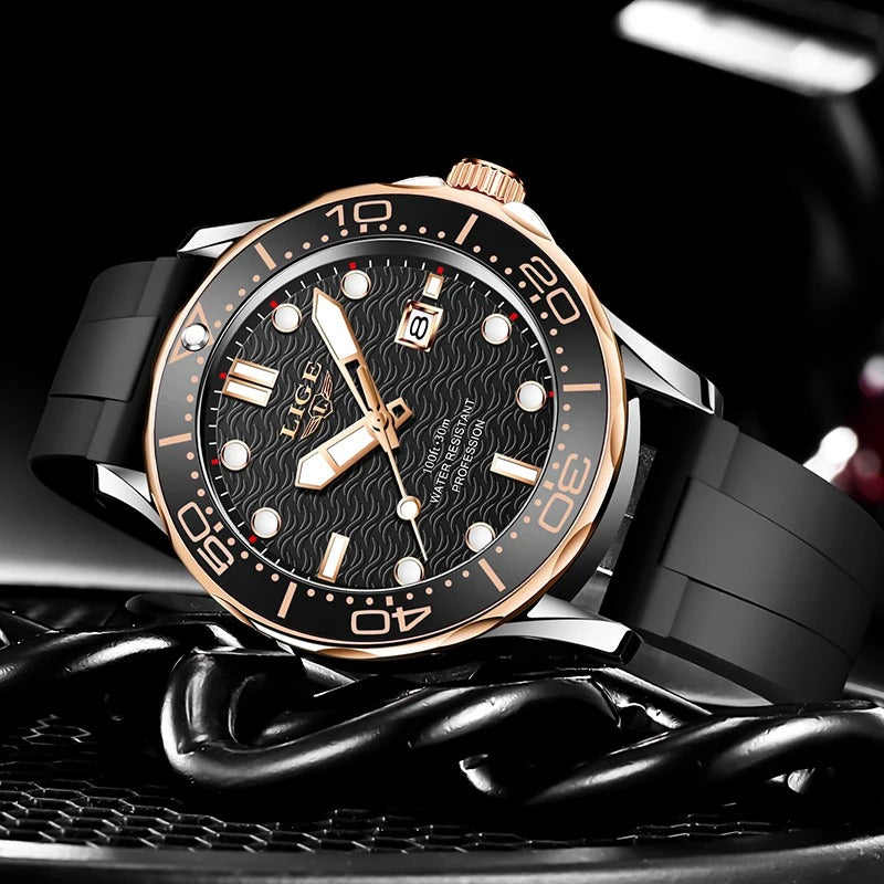 Black Multifunctional Sport Men Watches Luxury Quartz Watches Fashion Chronograph Stylish Elegant Comfortable Watch For Men