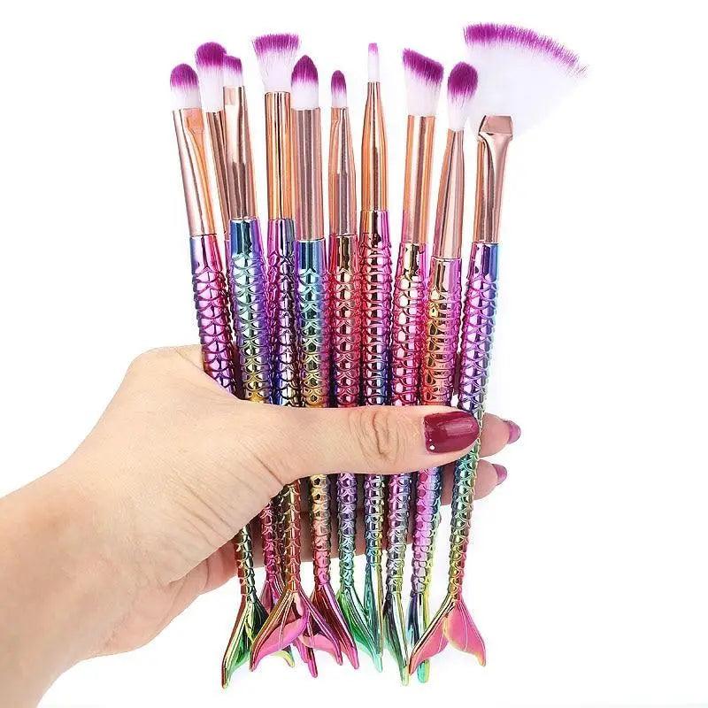 Makeup Brushes Kit Natural Tool Pencil Cosmetics Foundation Artist Mermaid Highlighter Face Set Of Bronzer Eyeshadow