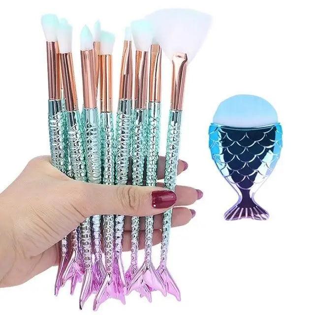 Makeup Brushes Kit Natural Tool Pencil Cosmetics Foundation Artist Mermaid Highlighter Face Set Of Bronzer Eyeshadow