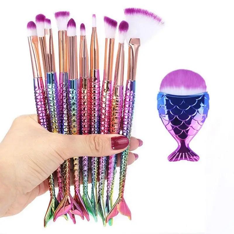 Makeup Brushes Kit Natural Tool Pencil Cosmetics Foundation Artist Mermaid Highlighter Face Set Of Bronzer Eyeshadow