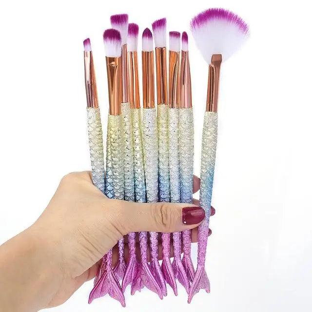 Makeup Brushes Kit Natural Tool Pencil Cosmetics Foundation Artist Mermaid Highlighter Face Set Of Bronzer Eyeshadow