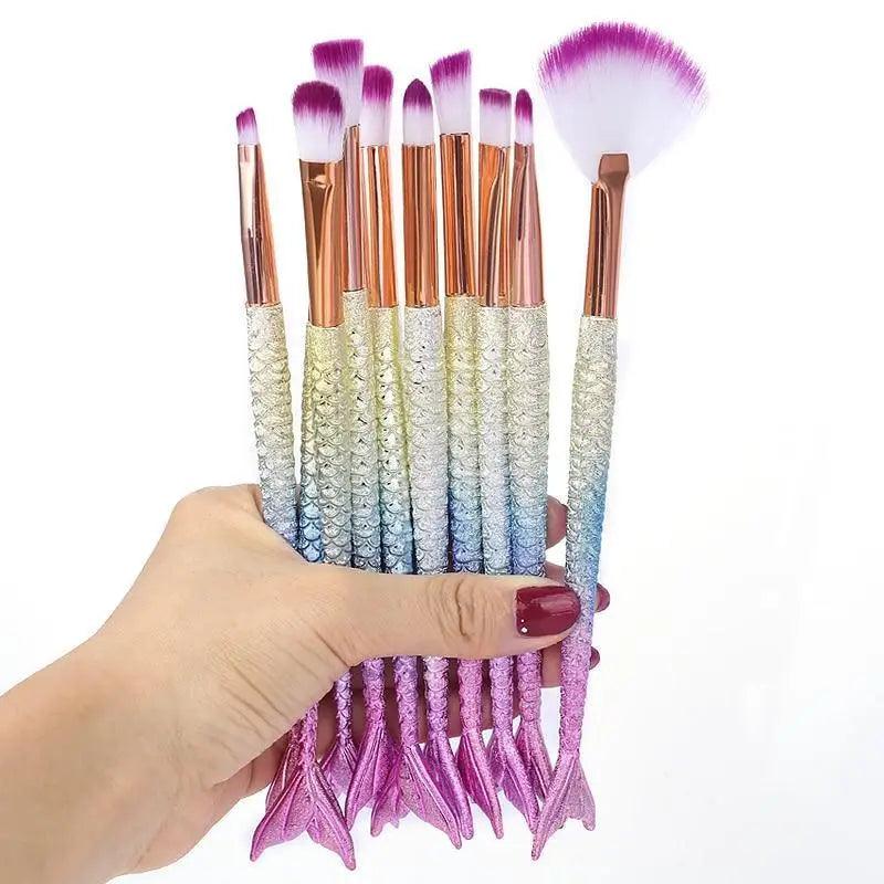 Makeup Brushes Kit Natural Tool Pencil Cosmetics Foundation Artist Mermaid Highlighter Face Set Of Bronzer Eyeshadow