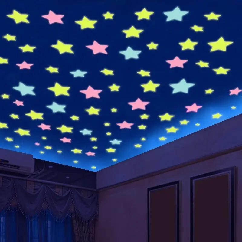 Modern Interetsing Sparkling 50pcs 3D Stars Glow In Dark Luminous Fluorescent Plastic Wall Sticker Home Decor Wallpaper