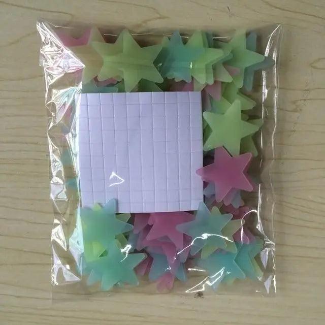 Modern Interetsing Sparkling 50pcs 3D Stars Glow In Dark Luminous Fluorescent Plastic Wall Sticker Home Decor Wallpaper
