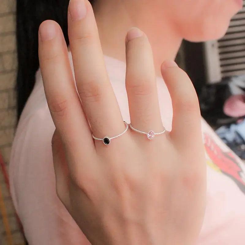 Modern Shiny Sterling Silver Dazzling Black Pink Rings For Women And Girls - Wonderful For Women/Girls/Teen agers