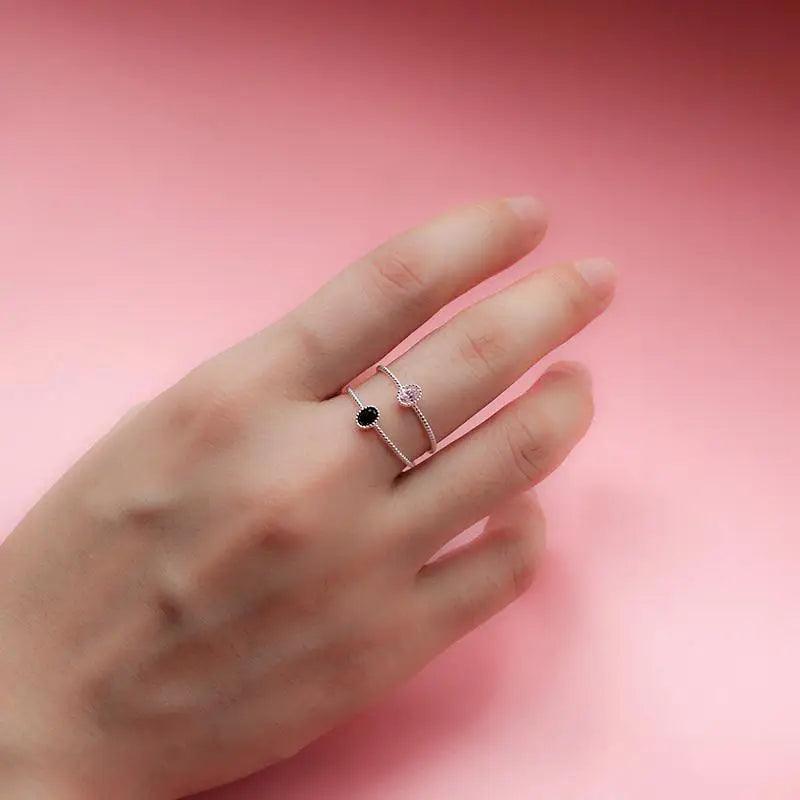 Modern Shiny Sterling Silver Dazzling Black Pink Rings For Women And Girls - Wonderful For Women/Girls/Teen agers