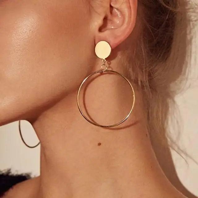 New Latest Round Dangle Drop Women’s Earrings Stylish Round Heart Gold Female Earring - Trendy Wedding Jewelry