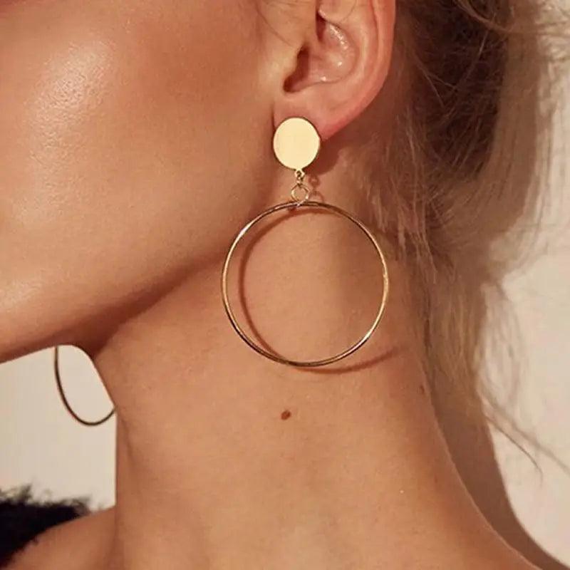 New Latest Round Dangle Drop Women’s Earrings Stylish Round Heart Gold Female Earring - Trendy Wedding Jewelry