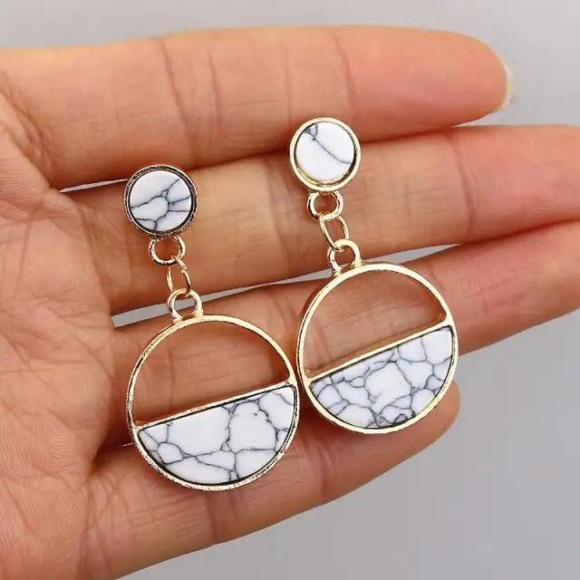New Latest Round Dangle Drop Women’s Earrings Stylish Round Heart Gold Female Earring - Trendy Wedding Jewelry - 6