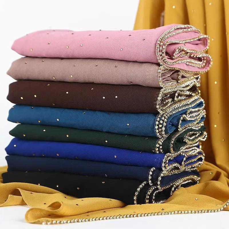 New Luxurious Gold Chiffon Head Scarf Solid Soft Long Muslim Scarves For Women Hijab Musulman Female Shawl and Wrap - ALLURELATION - Best quality haedscarf, Chiffon Head Scarf, gift for girls, Gold Chiffon Head Scarf, Head Scarf, Headcover, hijab, Hijab for girls, matching head scarf, matching shawl, Multi-use scarf, Muslim Scarves For Women, party scarf, Shawl and Wrap for females, solid Soft headscarf, Solid Soft Long scarf, stylish headcover, Vintage Style scraf - Stevvex.com