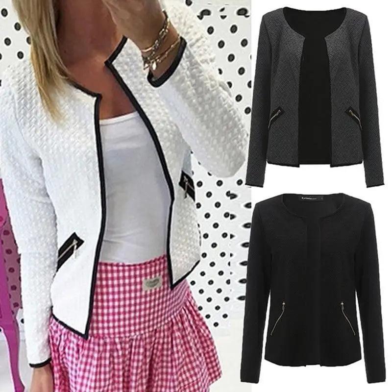 New Luxurious Women’s Fashionable Solid Color Pocket Zipper Casual Jacket Coat In 3 Colors Puls Size S - 4XL