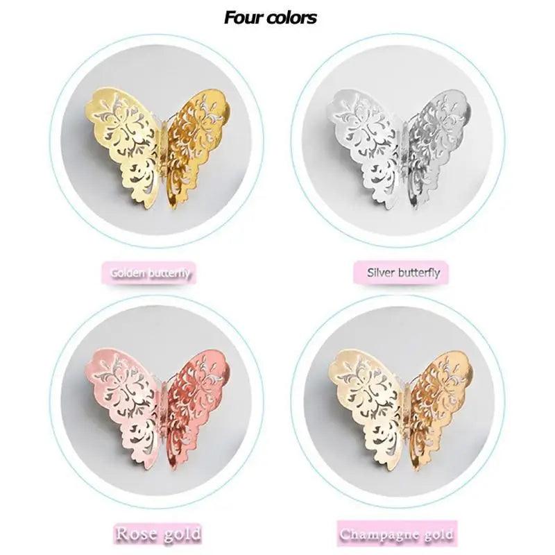 New Shinny 12pcs/set Hollow 3D Butterfly Wall Sticker for Wedding Decoration living room window Home Decor Gold silver