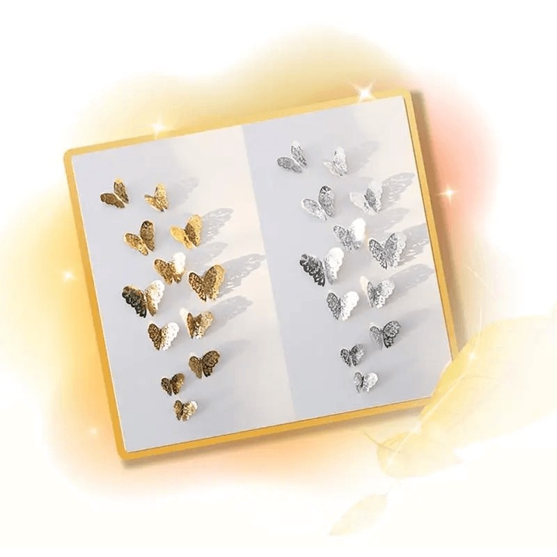 New Shinny 12pcs/set Hollow 3D Butterfly Wall Sticker for Wedding Decoration living room window Home Decor Gold silver