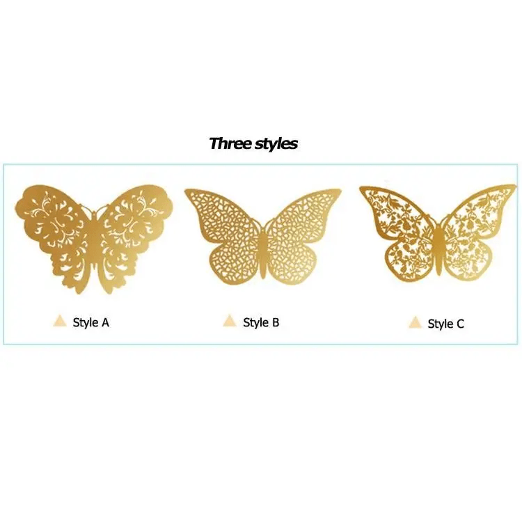 New Shinny 12pcs/set Hollow 3D Butterfly Wall Sticker for Wedding Decoration living room window Home Decor Gold silver