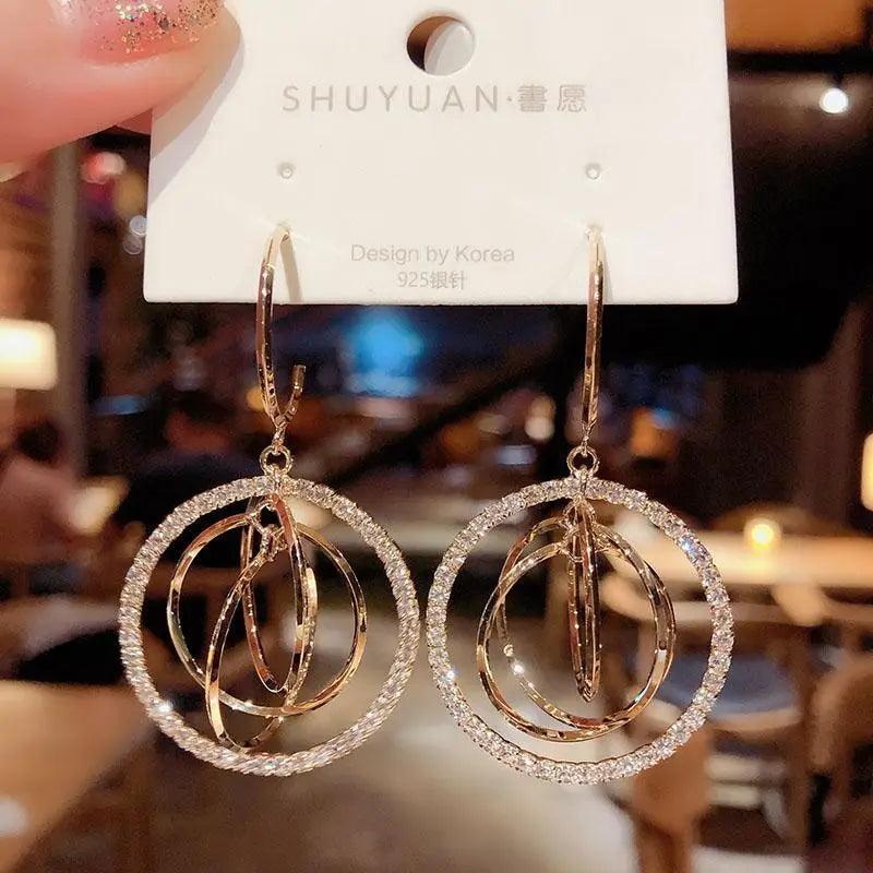 New Sparkling Round Pendant Earrings For Women And Girls Fashionable Trendy Party Jewelry For Ladies Hot Look