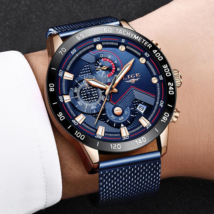 Men's Sports Waterproof Watch With  Stainless Steel Bracelet Unique Design Perfect Gift For Your Man