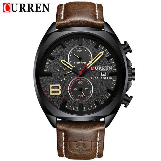 Men's Retro Square-Round Waterproof Watch With Chronometers And Leather Belts Excellent Design Perfect Gift