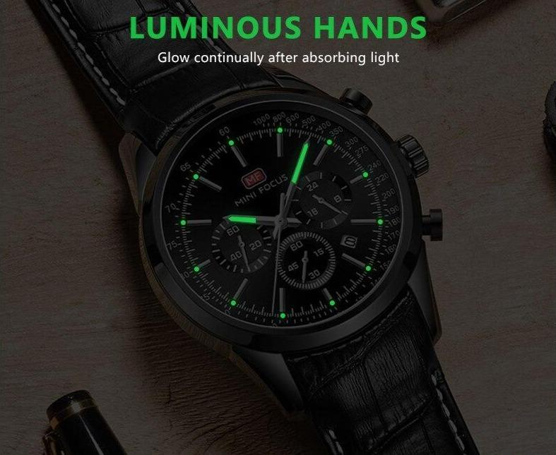 Black Luxury Men Watch Waterproof Multifunction Quartz Wrist Watches Elegant Leather Strap Sport Design
